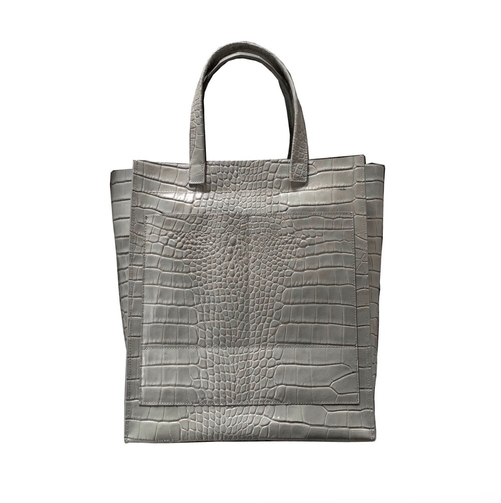 New England Zip Tote Embossed Crocodile — Grey New York Grey New England New England Zip Tote Embossed Crocodile — Grey New York Grey New England